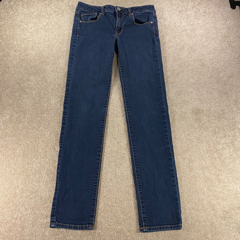 American Eagle Skinny Jeans Womens 6 Long Dark Wash Super Stretch Denim
